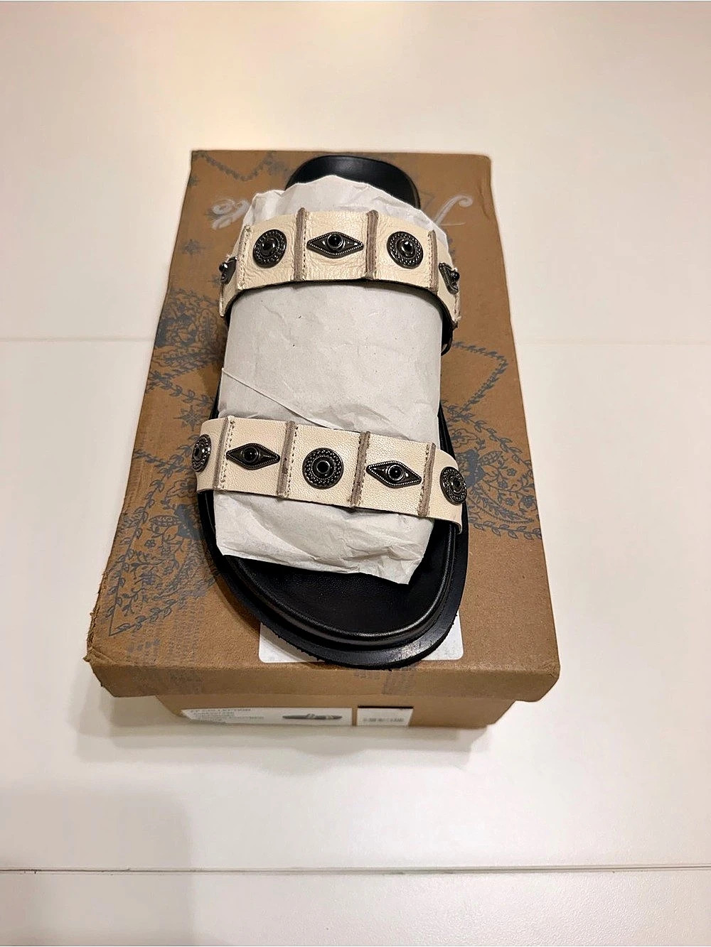 Free People Finding Footbed Studded Sandals White & Black US 6